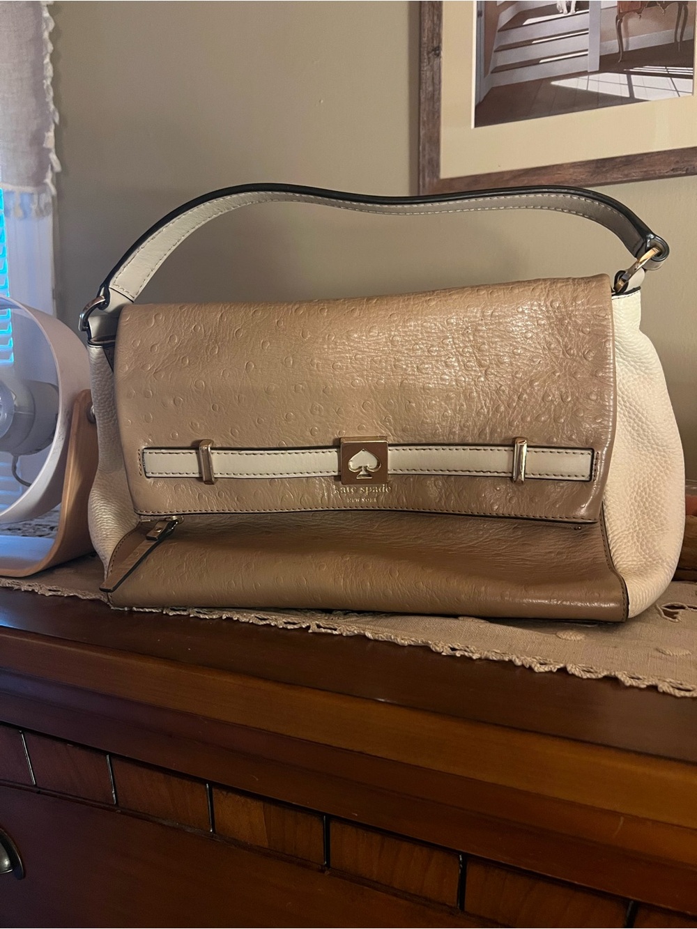 kate spade Two-Tone Beige and White Leather Shoulder Bag